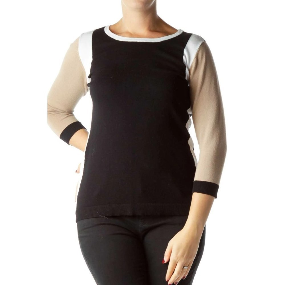 The Limited Beige White Black Round-Neck‎ Knit Top - Size medium